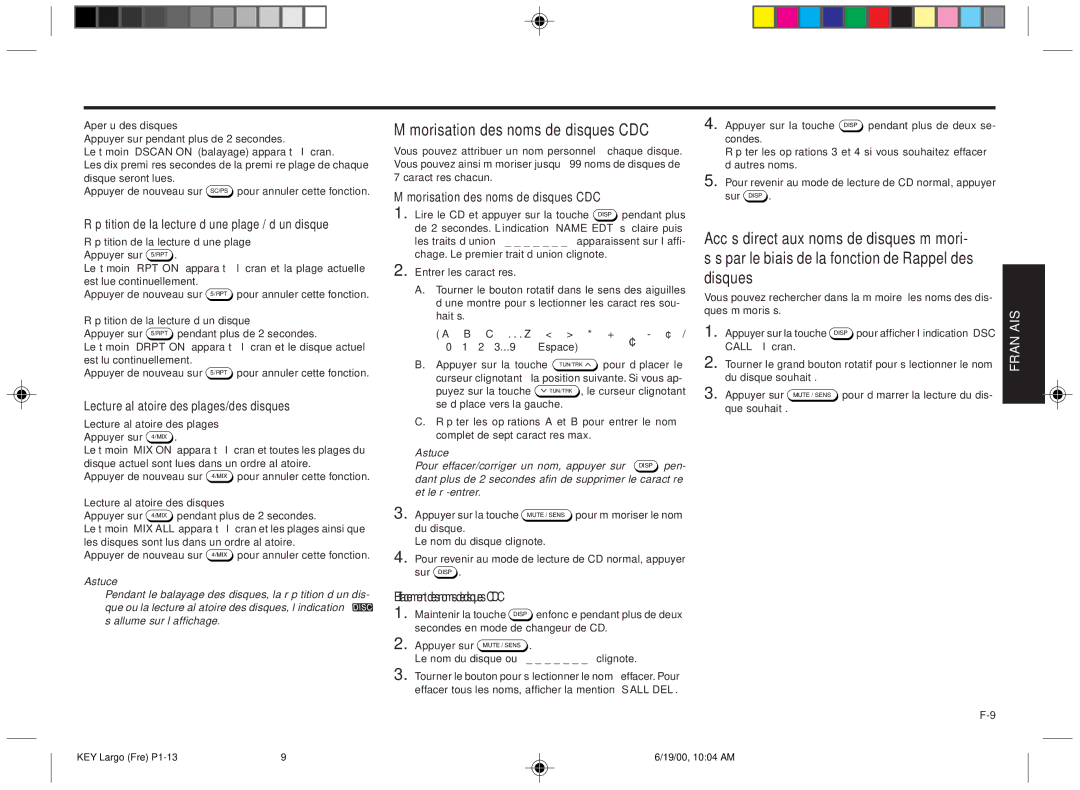 Blaupunkt DM2000 manual Mémorisation des noms de disques CDC, Disques 