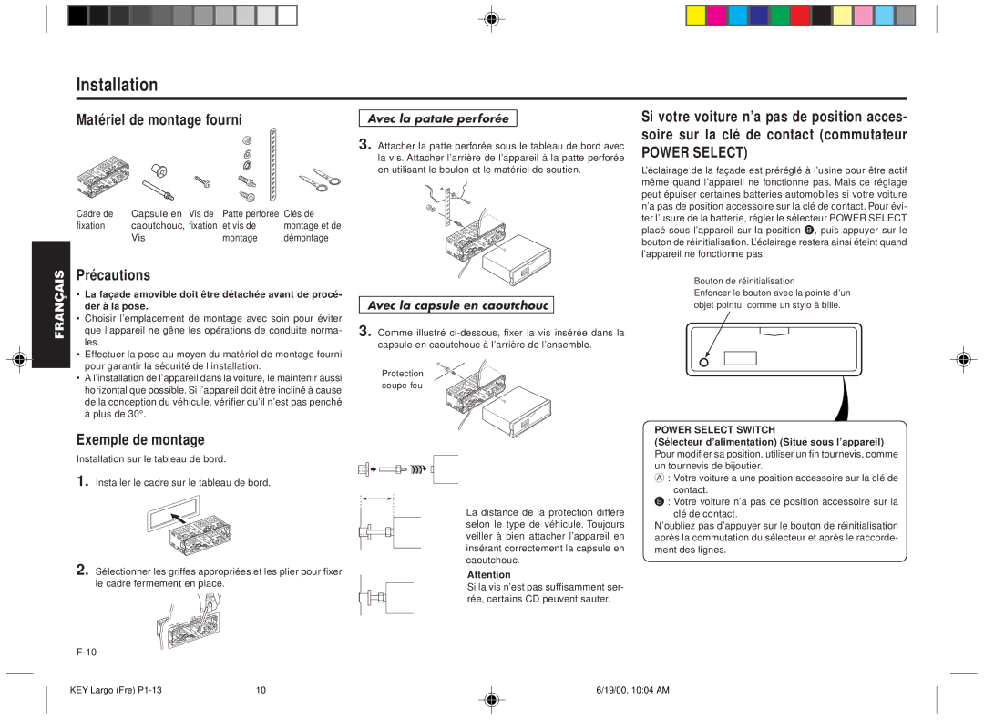 Blaupunkt DM2000 manual Installation, Matériel de montage fourni, Précautions, Exemple de montage 