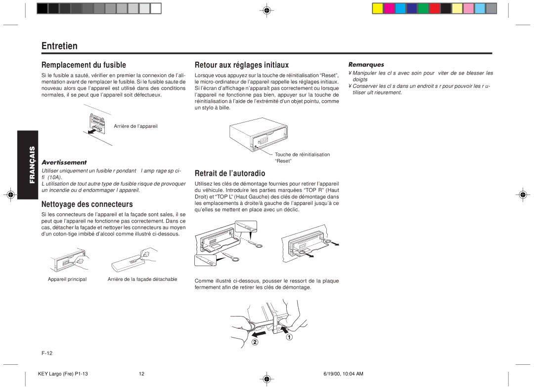 Blaupunkt DM2000 manual Entretien, Remplacement du fusible, Retour aux réglages initiaux, Nettoyage des connecteurs 