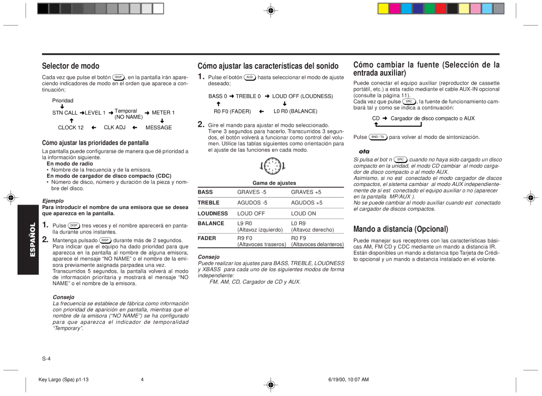 Blaupunkt DM2000 manual Selector de modo, Cómo ajustar las características del sonido, Mando a distancia Opcional, Ejemplo 