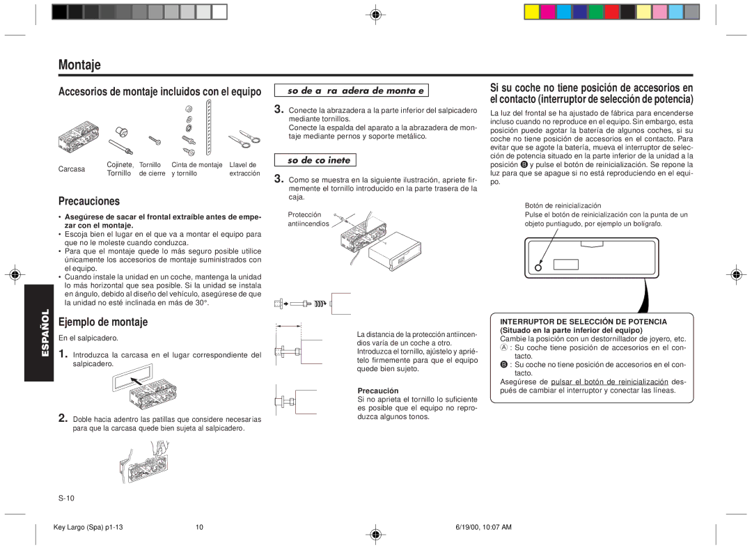 Blaupunkt DM2000 manual Montaje, Precauciones, Ejemplo de montaje, Uso de abrazadera de montaje, Uso de cojinete 