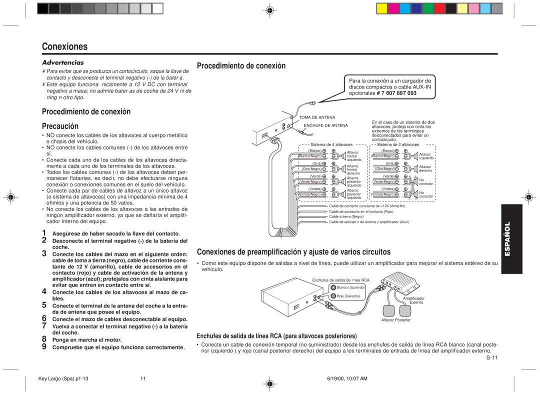 Blaupunkt DM2000 manual Conexiones, Procedimiento de conexión, Precaución, Advertencias 