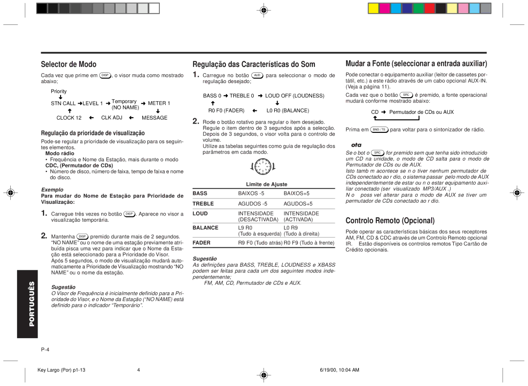 Blaupunkt DM2000 manual Controlo Remoto Opcional, Exemplo 