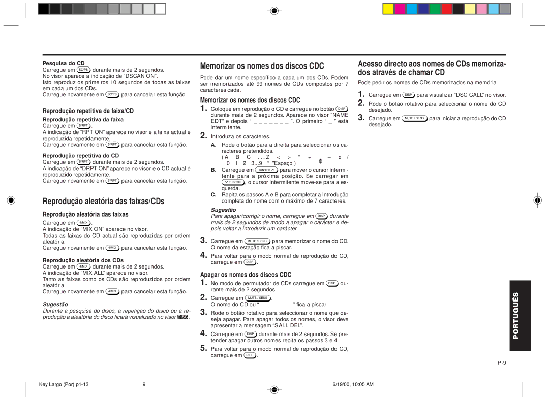 Blaupunkt DM2000 manual Reprodução aleatória das faixas/CDs, Memorizar os nomes dos discos CDC 