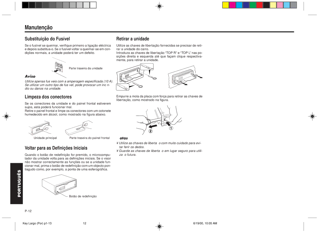 Blaupunkt DM2000 manual Manutenção, Substituição do Fusível, Retirar a unidade, Limpeza dos conectores 