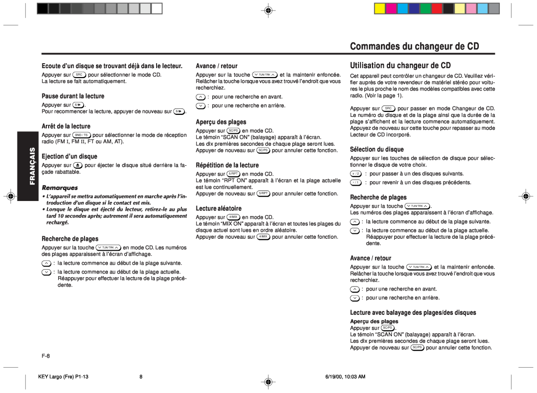 Blaupunkt DM2000 Commandes du changeur de CD, English Français Português Español, Utilisation du changeur de CD, Remarques 
