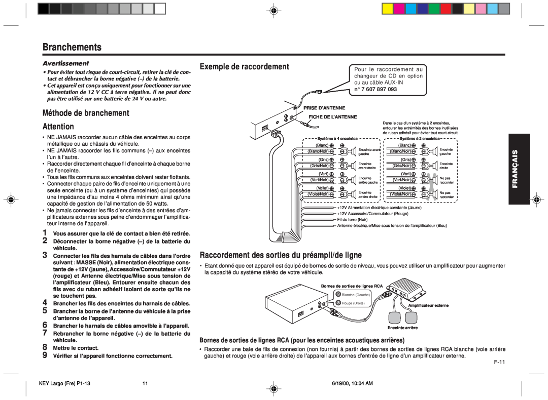 Blaupunkt DM2000 manual Branchements, Méthode de branchement, Exemple de raccordement, Français, Español, Avertissement 