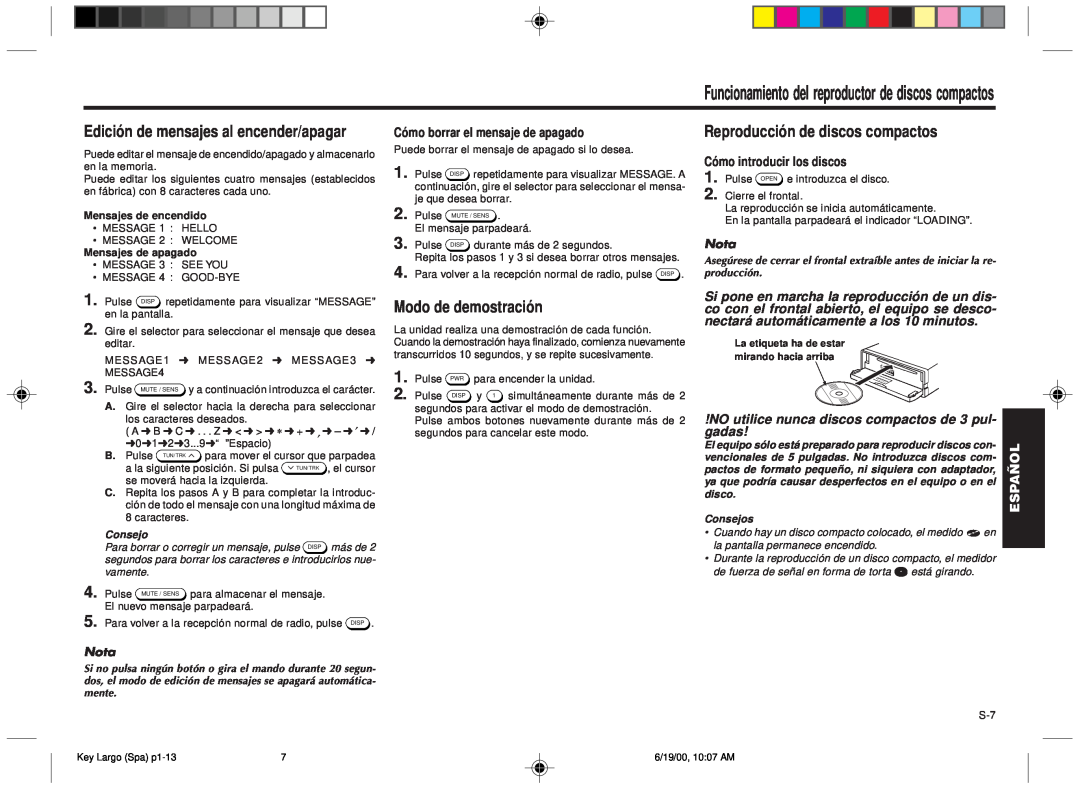 Blaupunkt DM2000 Edición de mensajes al encender/apagar, Modo de demostración, Reproducción de discos compactos, Português 