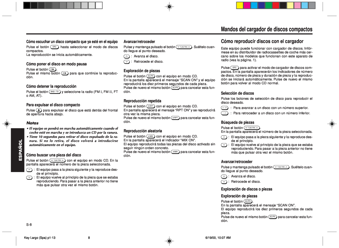 Blaupunkt DM2000 manual Mandos del cargador de discos compactos, English Français Português Español, Notas 