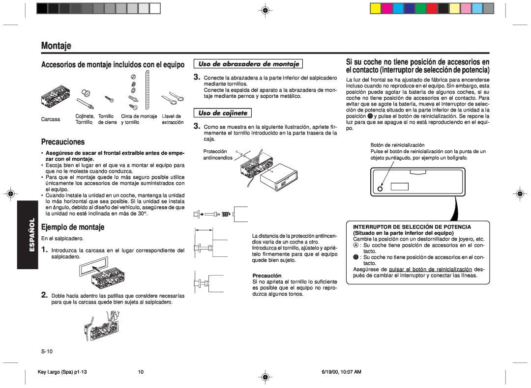 Blaupunkt DM2000 manual Montaje, English, Precauciones, Ejemplo de montaje, Português, Uso de abrazadera de montaje 