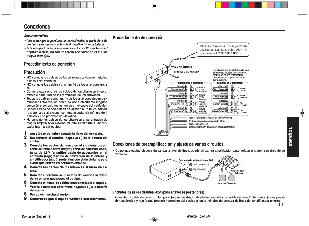 Blaupunkt DM2000 manual Conexiones, Procedimiento de conexión, Precaución, Français, Español, Advertencias 