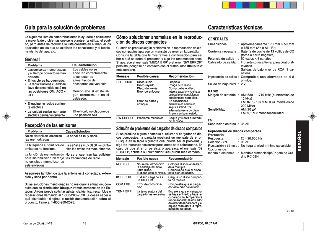 Blaupunkt DM2000 Guía para la solución de problemas, Características técnicas, General, Recepción de las emisoras, Español 