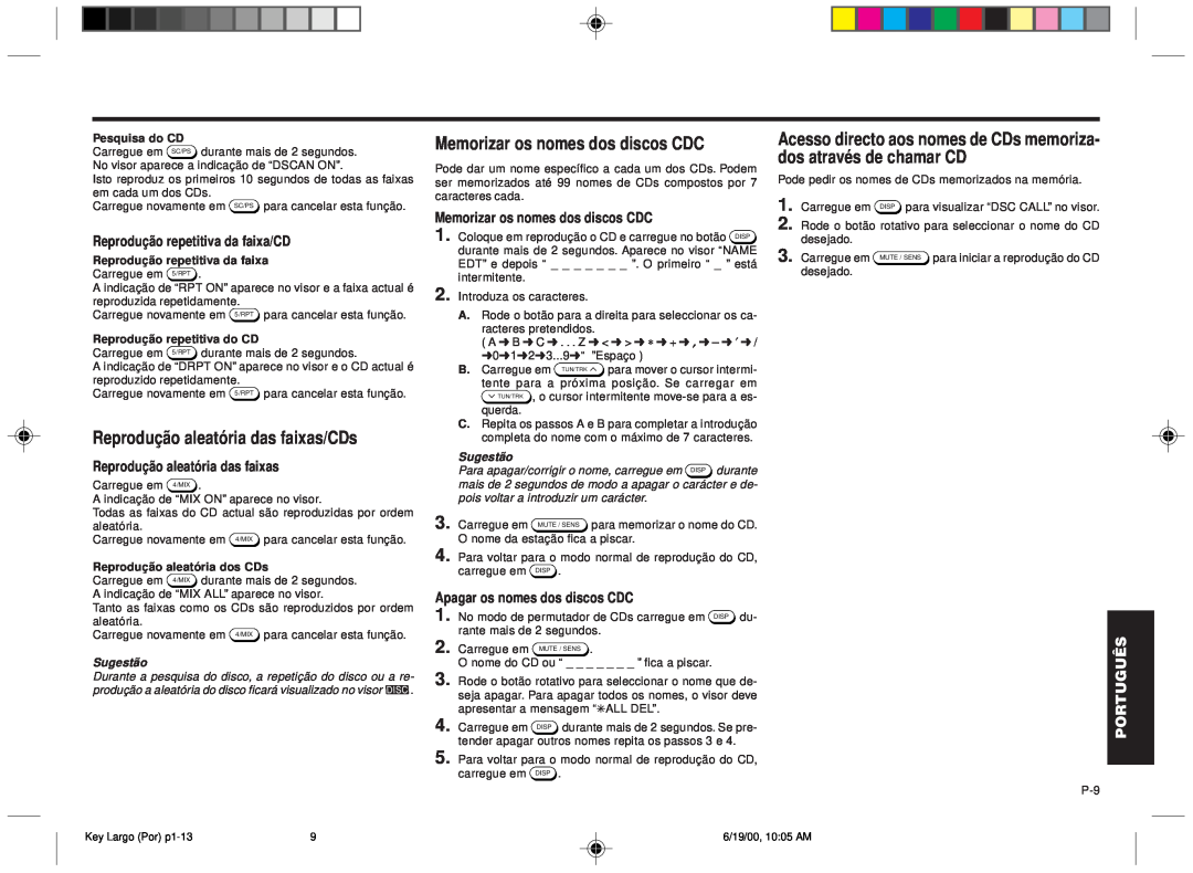 Blaupunkt DM2000 manual Reprodução aleatória das faixas/CDs, Memorizar os nomes dos discos CDC, Français, Sugestão 