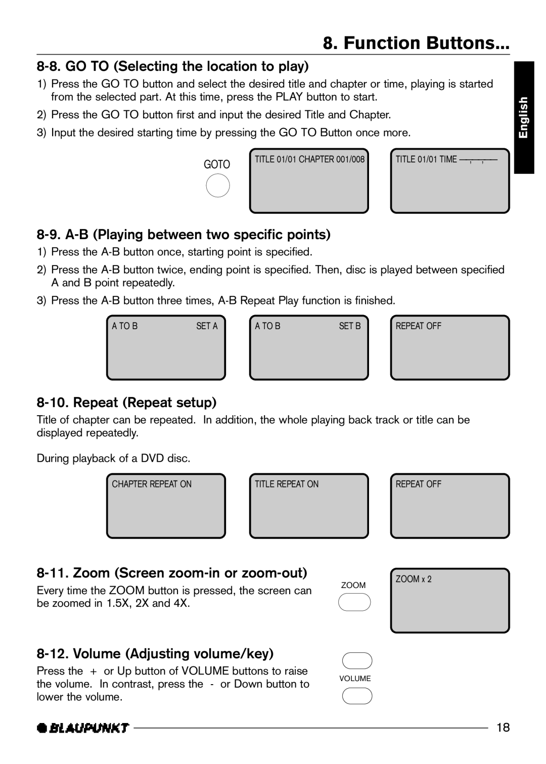 Blaupunkt DVD-ME R manual GO to Selecting the location to play, B Playing between two specific points, Repeat Repeat setup 