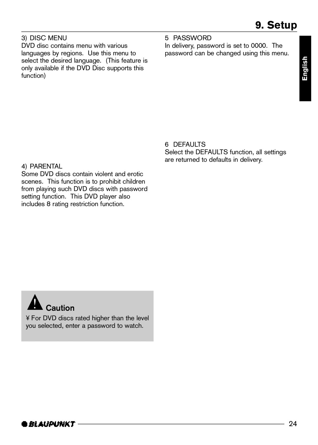 Blaupunkt DVD-ME R manual Disc Menu, Parental 