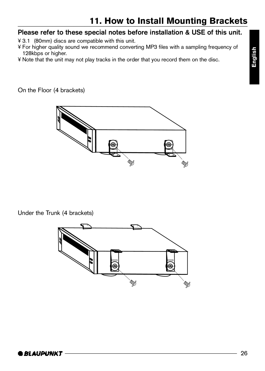 Blaupunkt DVD-ME R manual How to Install Mounting Brackets 