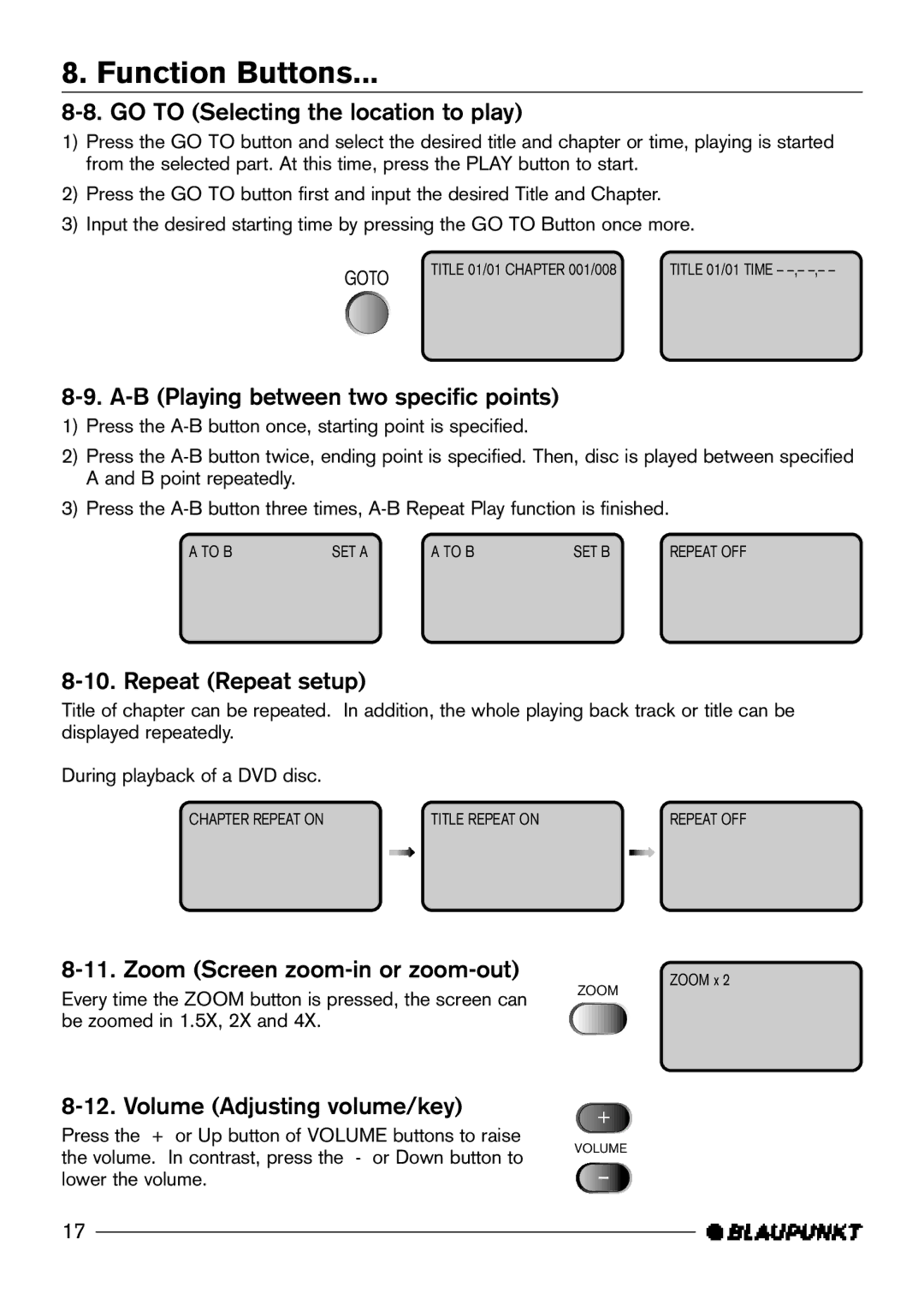 Blaupunkt DVD-ME2 manual GO to Selecting the location to play, B Playing between two specific points, Repeat Repeat setup 