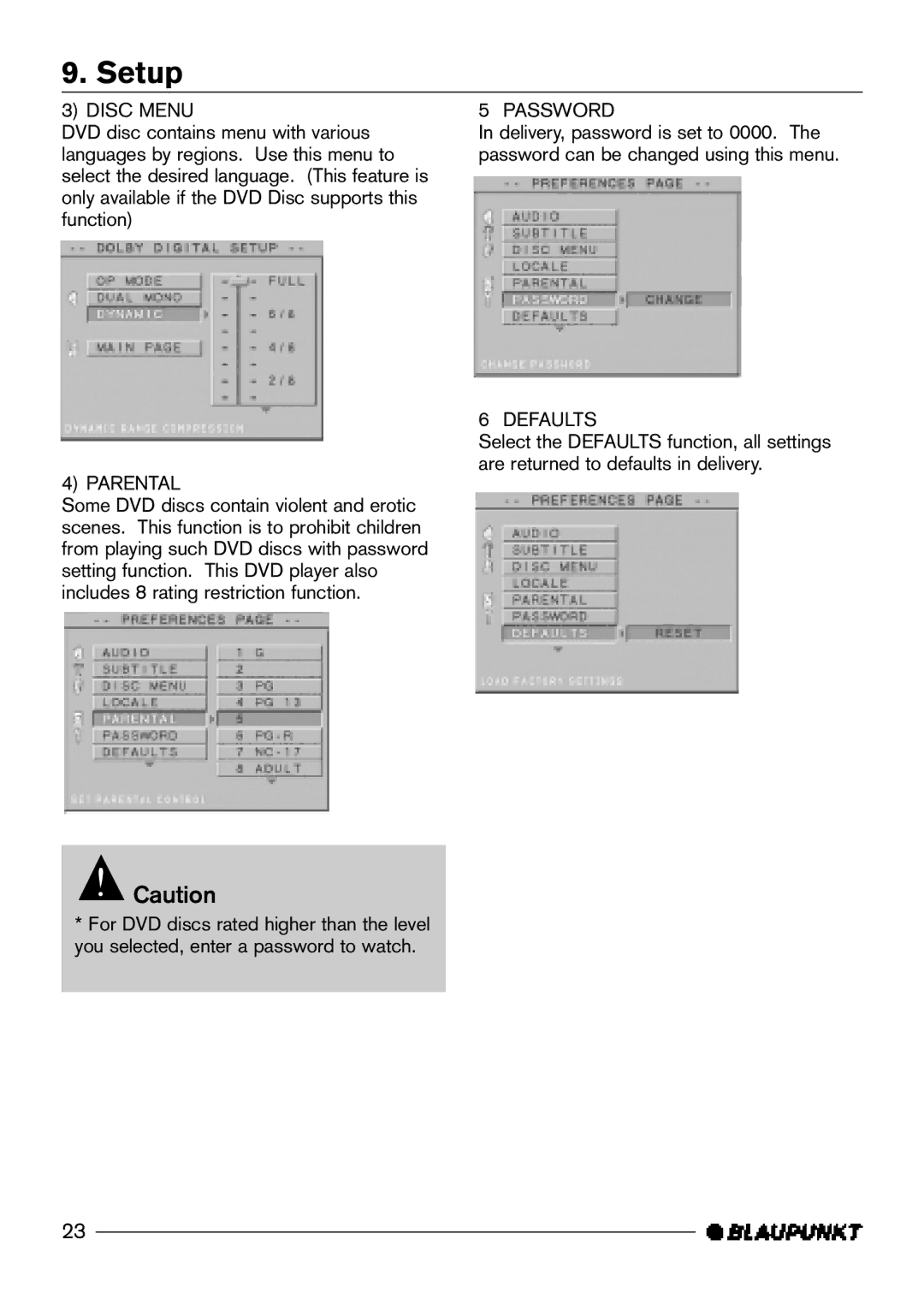 Blaupunkt DVD-ME2, DVD-ME3 manual Disc Menu, Parental 