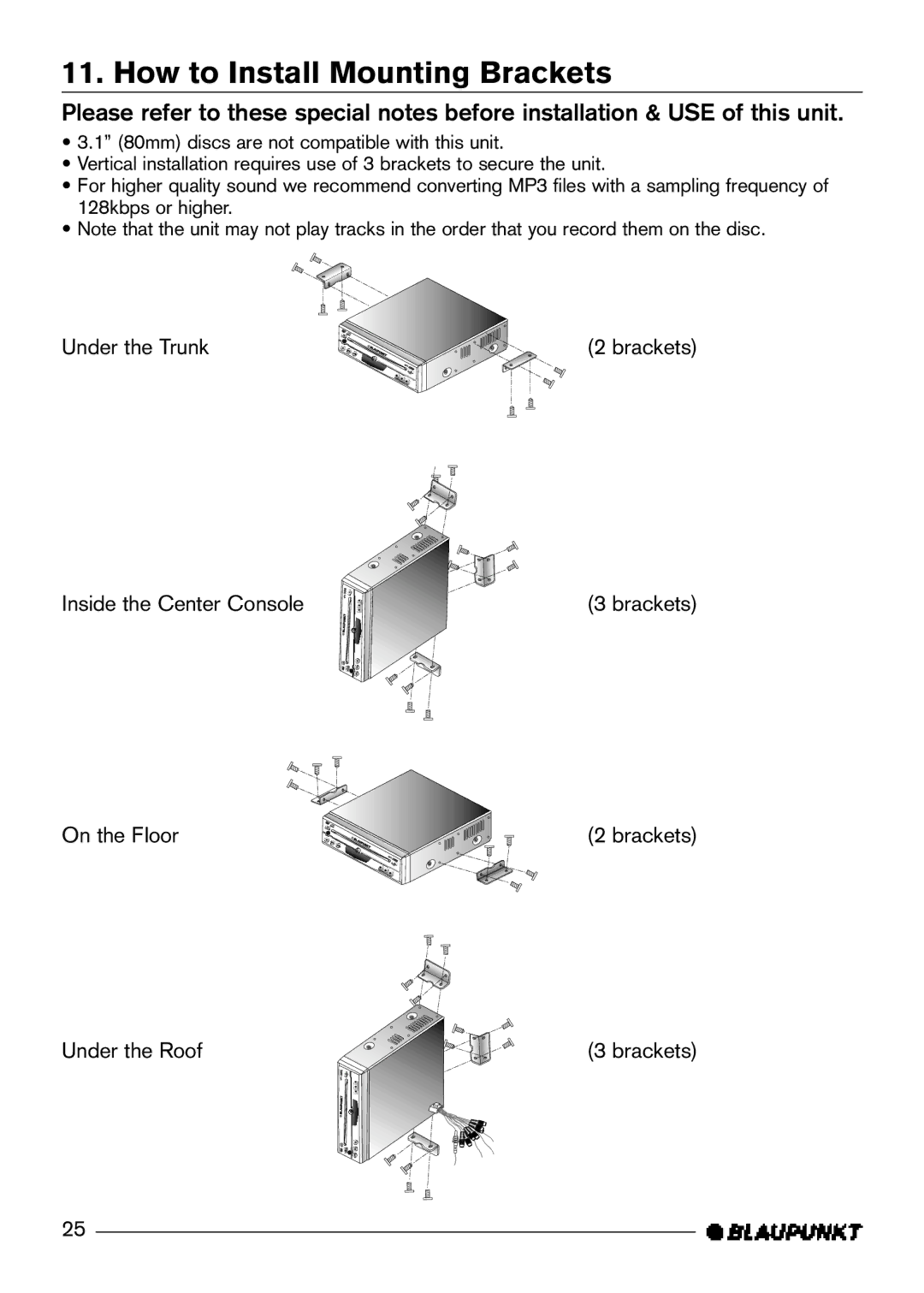 Blaupunkt DVD-ME2, DVD-ME3 manual How to Install Mounting Brackets 