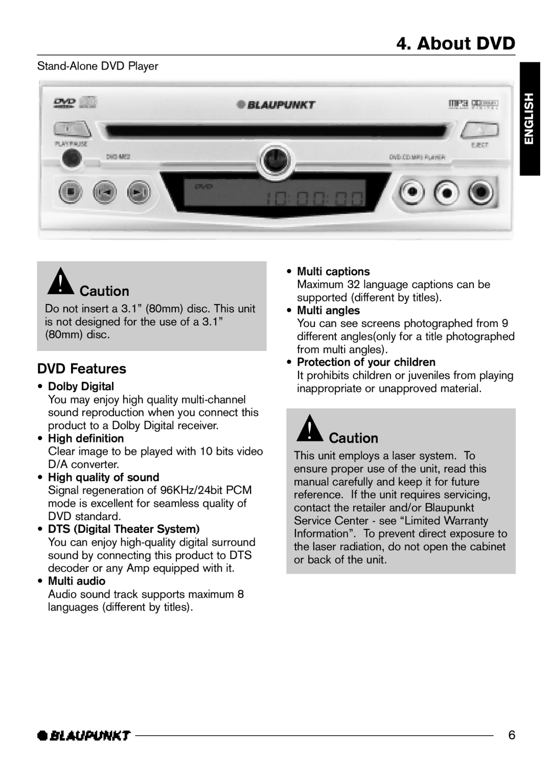 Blaupunkt DVD-ME3, DVD-ME2 manual About DVD, DVD Features 