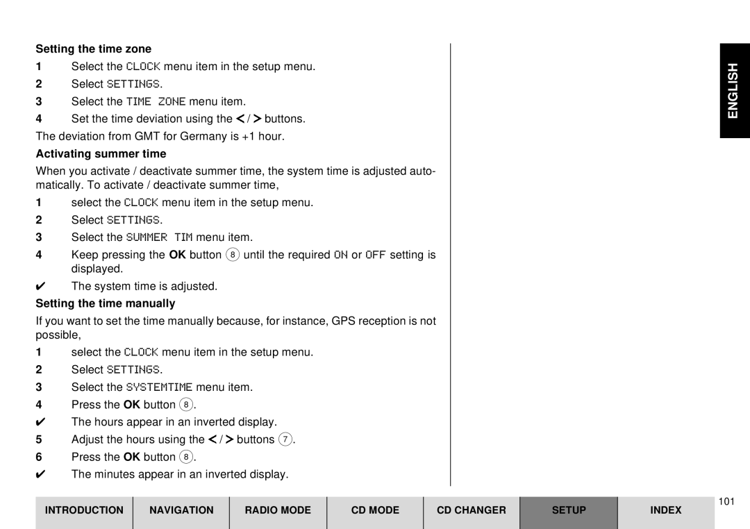 Blaupunkt DX-R70 operating instructions Setting the time zone, Activating summer time, Setting the time manually 