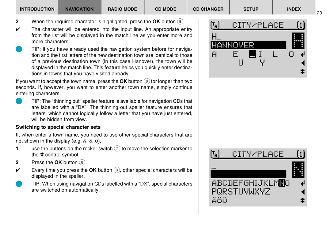 Blaupunkt DX-R70 operating instructions HH Hannover, Switching to special character sets 