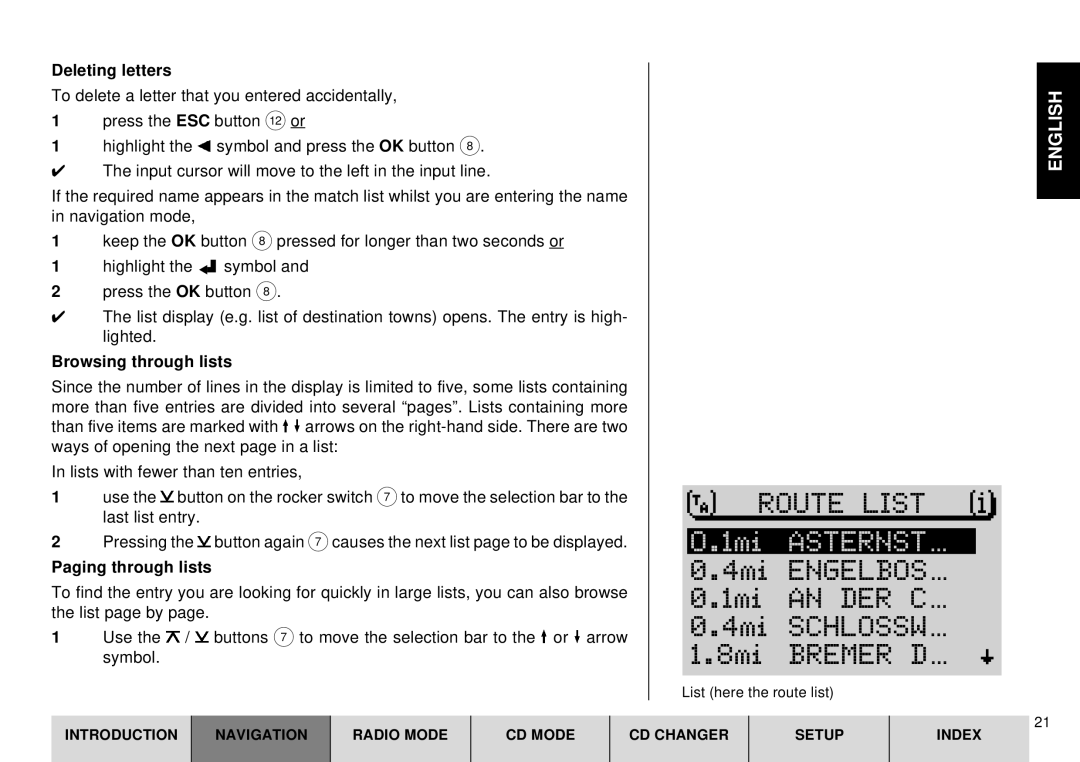 Blaupunkt DX-R70 operating instructions Route List 