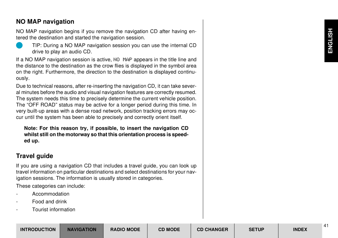 Blaupunkt DX-R70 operating instructions No MAP navigation, Travel guide 