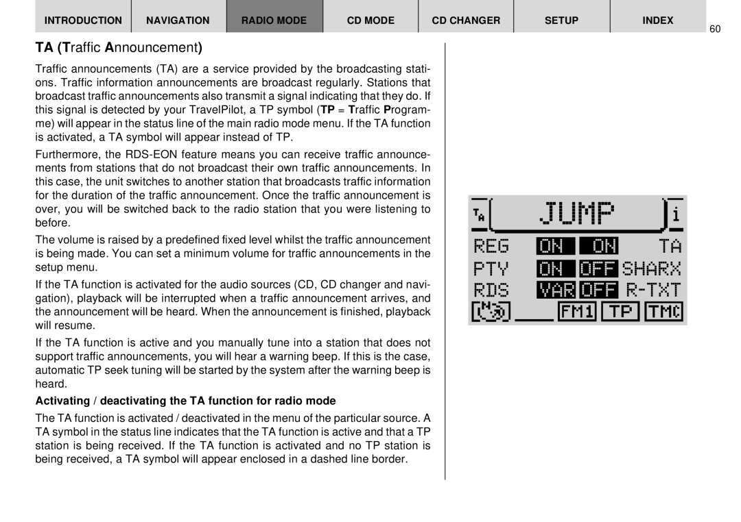 Blaupunkt DX-R70 operating instructions Reg Pty, Sharx, Rds, Txt, Activating / deactivating the TA function for radio mode 