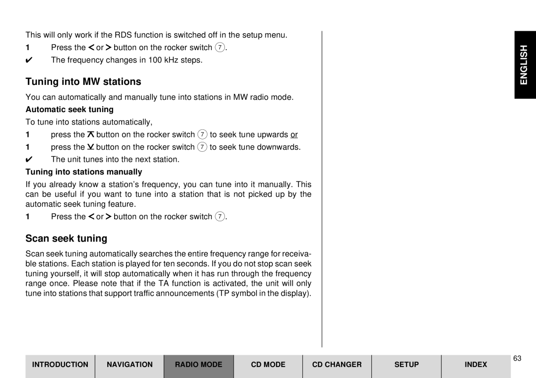 Blaupunkt DX-R70 operating instructions Tuning into MW stations, Scan seek tuning 