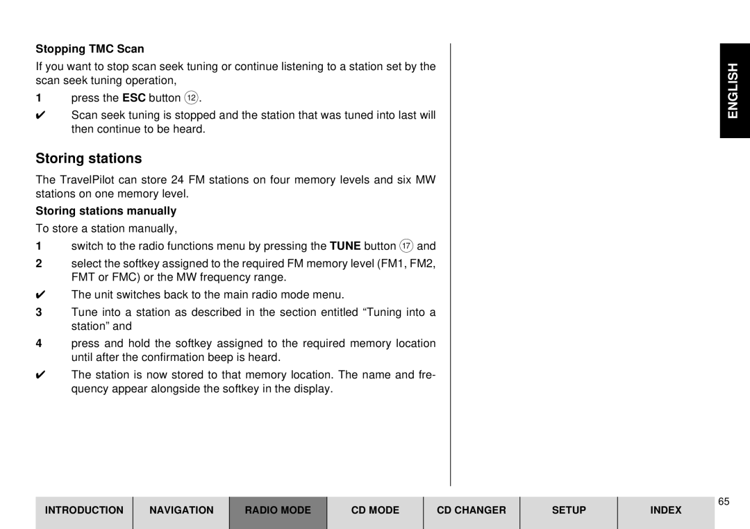 Blaupunkt DX-R70 operating instructions Stopping TMC Scan, Storing stations manually 