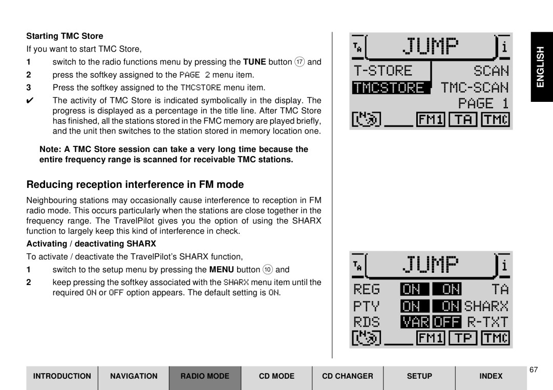 Blaupunkt DX-R70 operating instructions REG PTY Sharx RDS, Reducing reception interference in FM mode, Starting TMC Store 