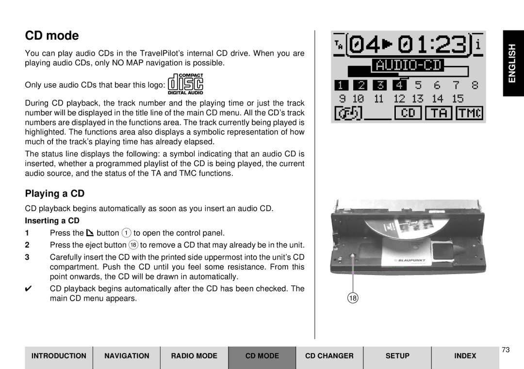 Blaupunkt DX-R70 operating instructions CD mode, Playing a CD, Inserting a CD 