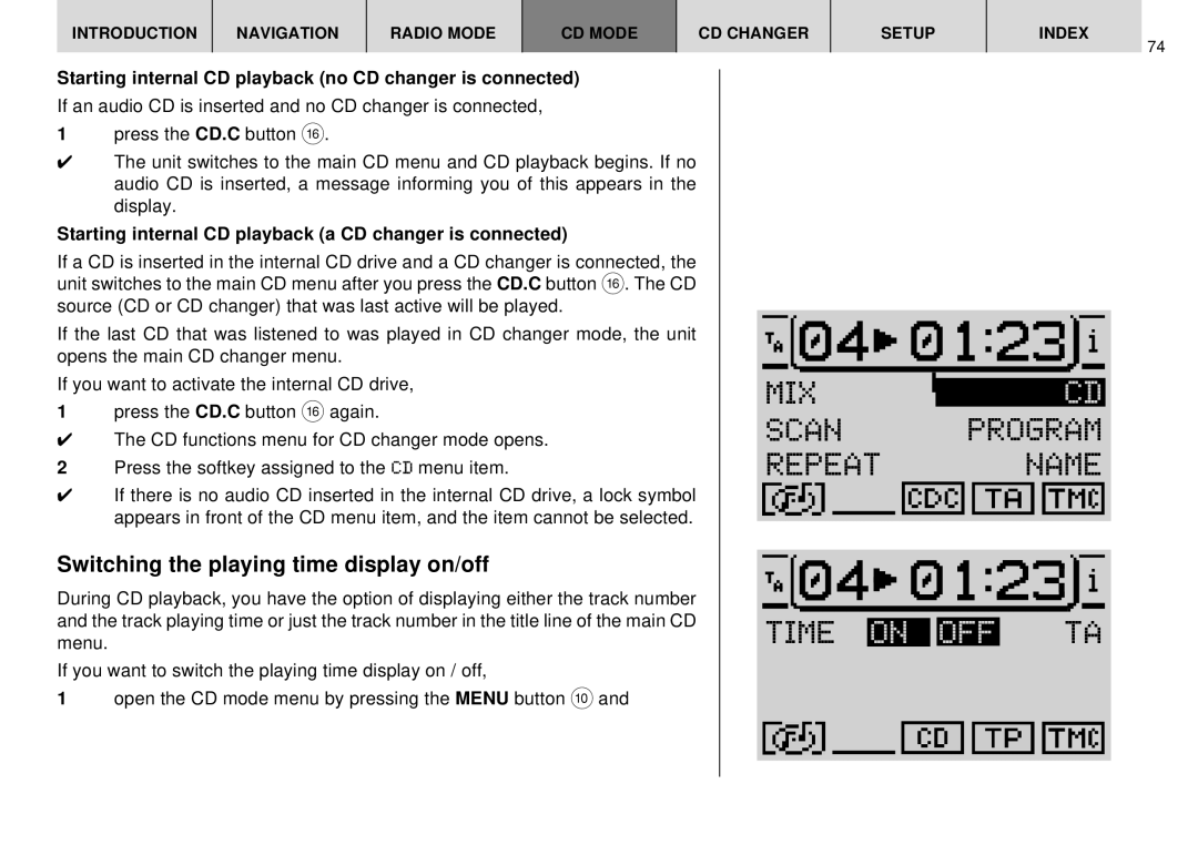 Blaupunkt DX-R70 operating instructions MIX Scan, Time OFF, Switching the playing time display on/off 