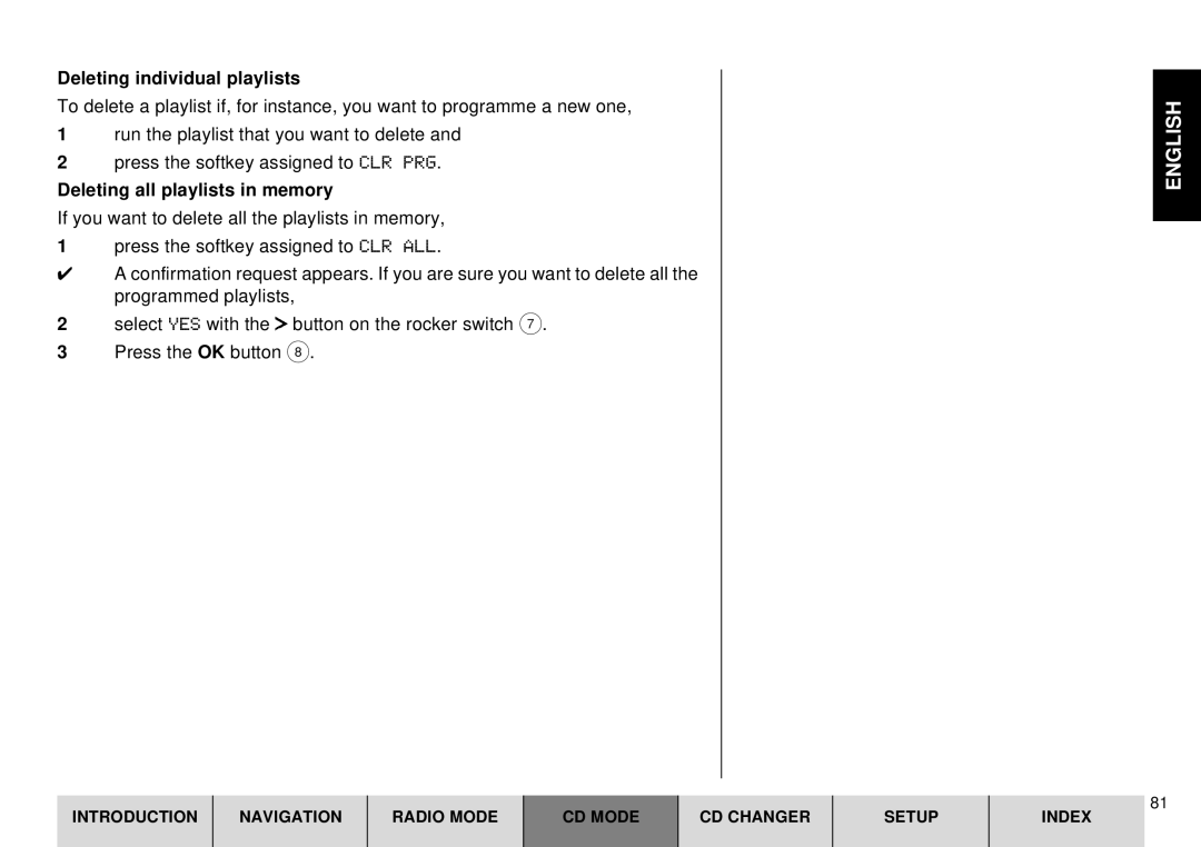 Blaupunkt DX-R70 operating instructions Deleting individual playlists, Deleting all playlists in memory 