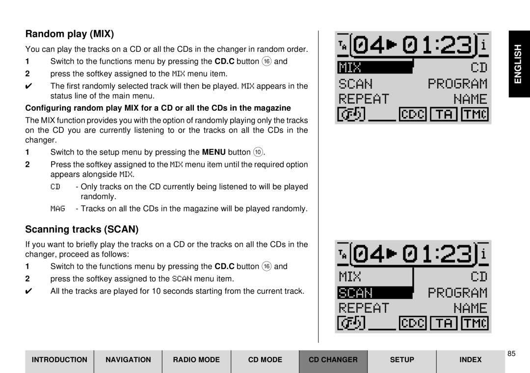 Blaupunkt DX-R70 operating instructions Random play MIX, Scanning tracks Scan 