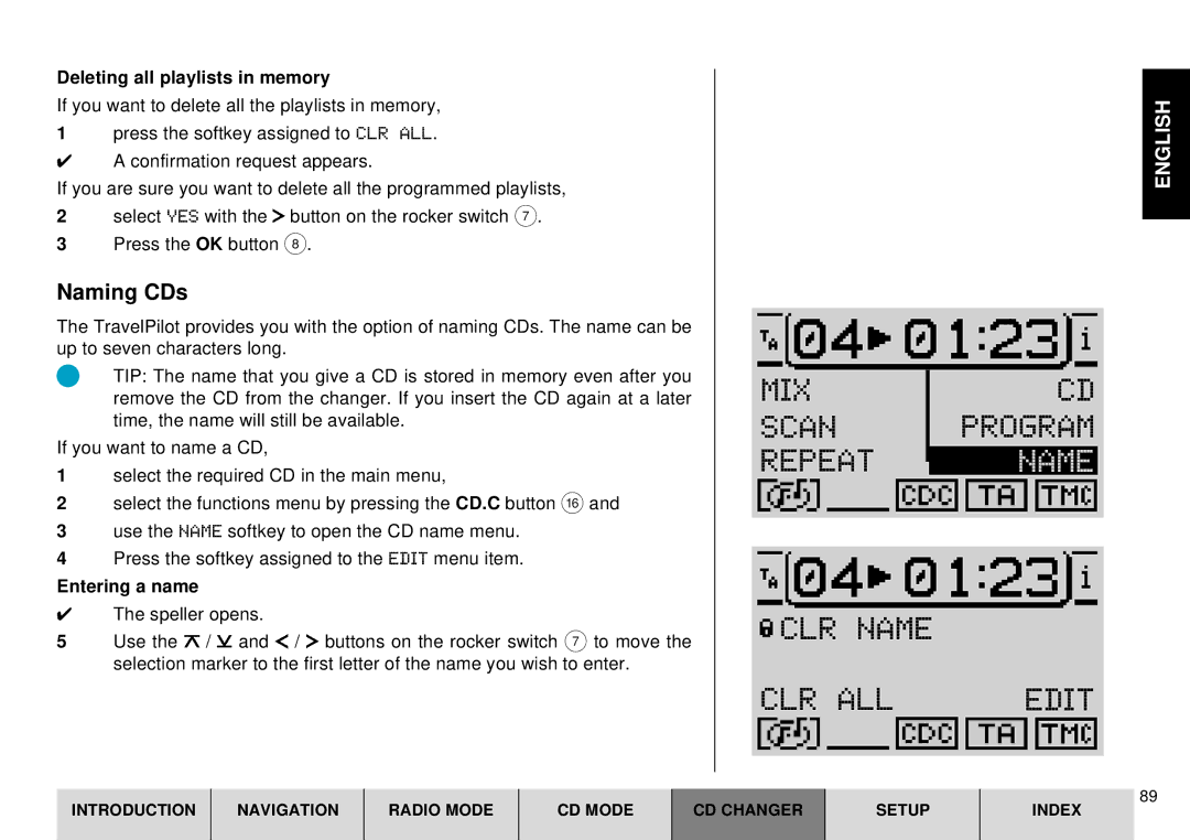 Blaupunkt DX-R70 operating instructions CLR Name CLR ALL Edit 