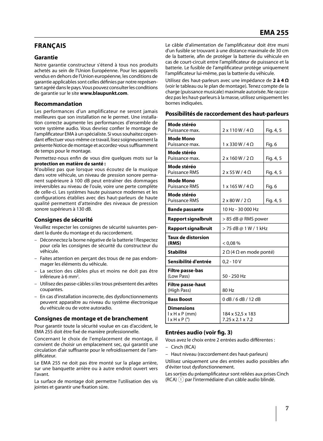 Blaupunkt EMA 255 manual Français 