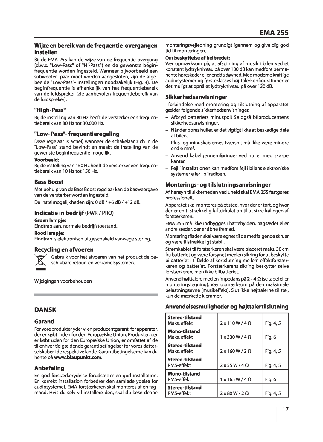 Blaupunkt EMA 255 manual Dansk 