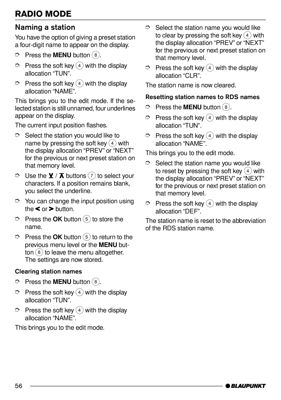 Blaupunkt Frankfurt C70 operating instructions Naming a station 