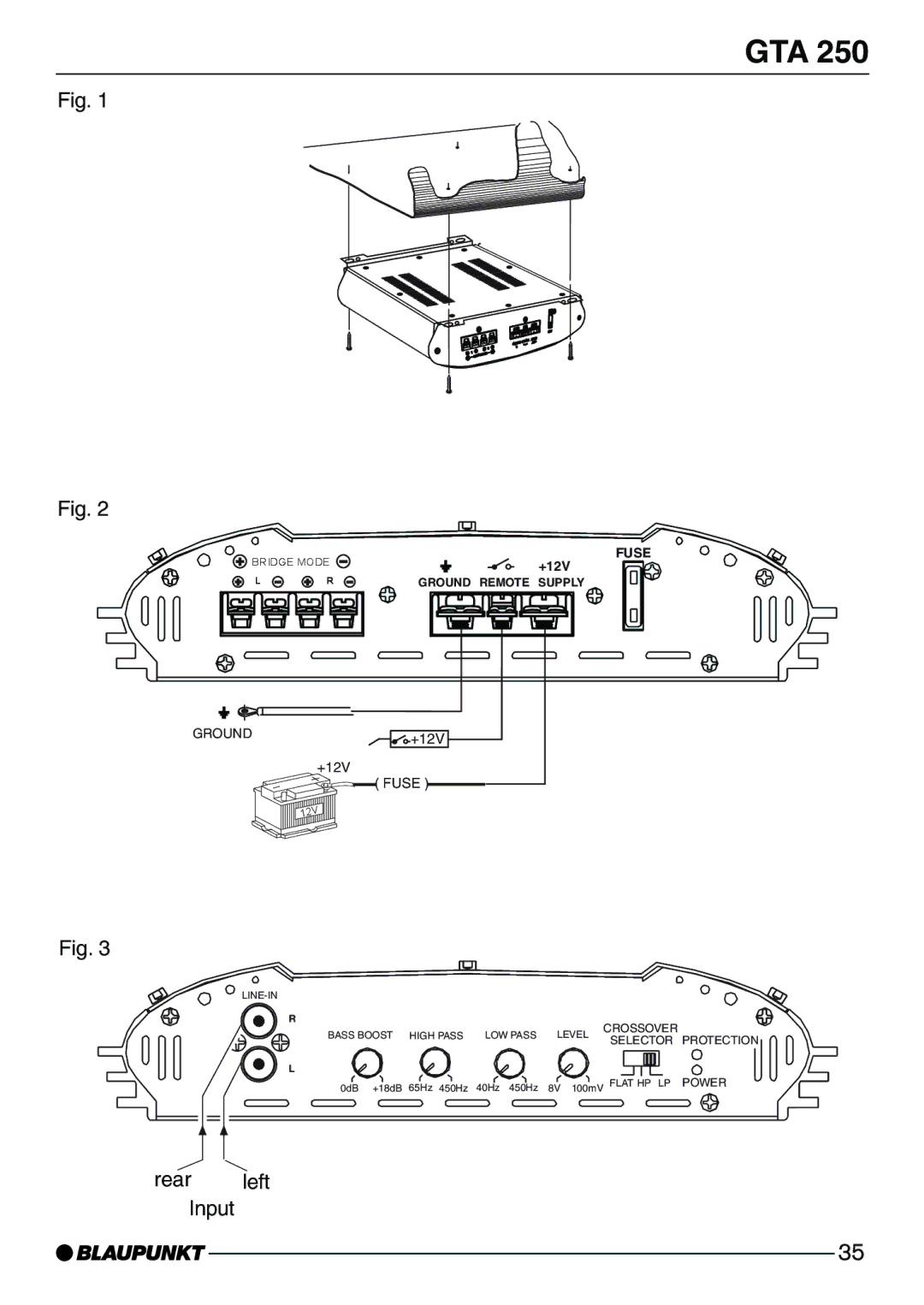 Blaupunkt GTA 250 installation instructions Rear left Input 