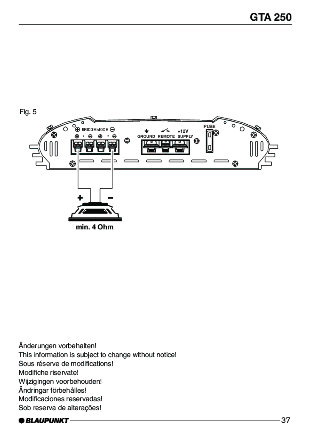 Blaupunkt GTA 250 installation instructions Min Ohm 