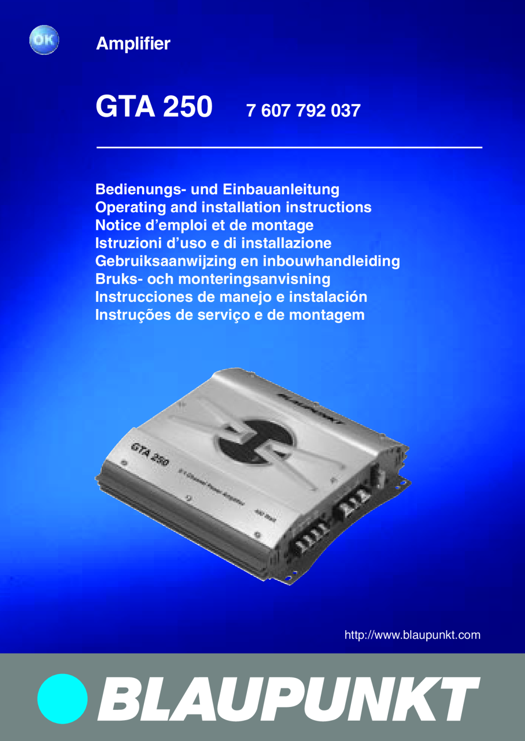 Blaupunkt GTA 250 installation instructions Amplifier GTA 