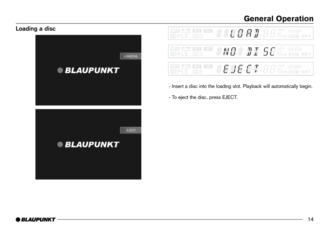 Blaupunkt IVDM-7002 manual Loading a disc 