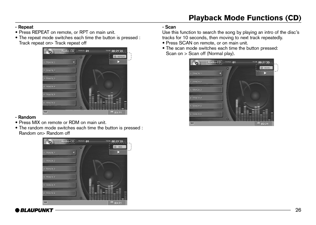 Blaupunkt IVDM-7002 manual Random, Scan 