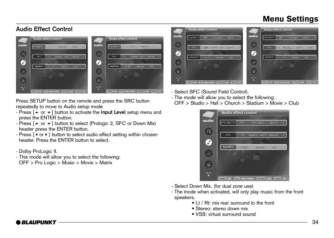 Blaupunkt IVDM-7002 manual Audio Effect Control 