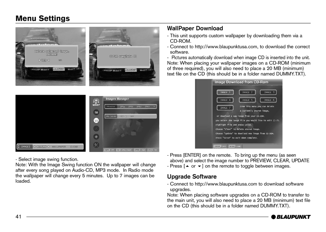 Blaupunkt IVDM-7002 manual WallPaper Download, Upgrade Software 