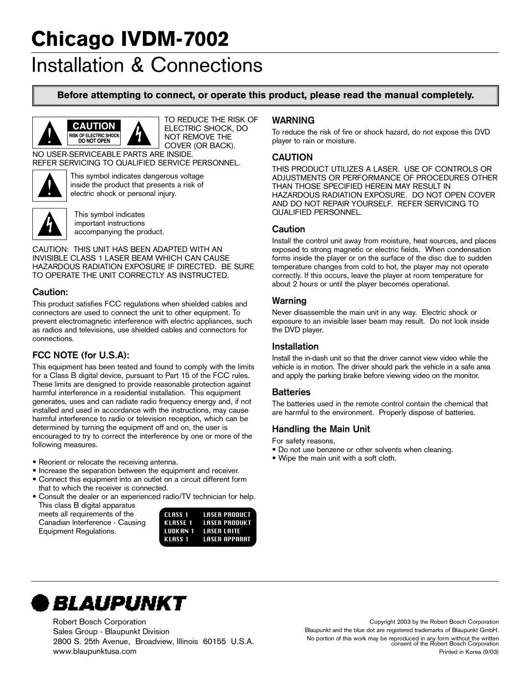 Blaupunkt manual Chicago IVDM-7002 