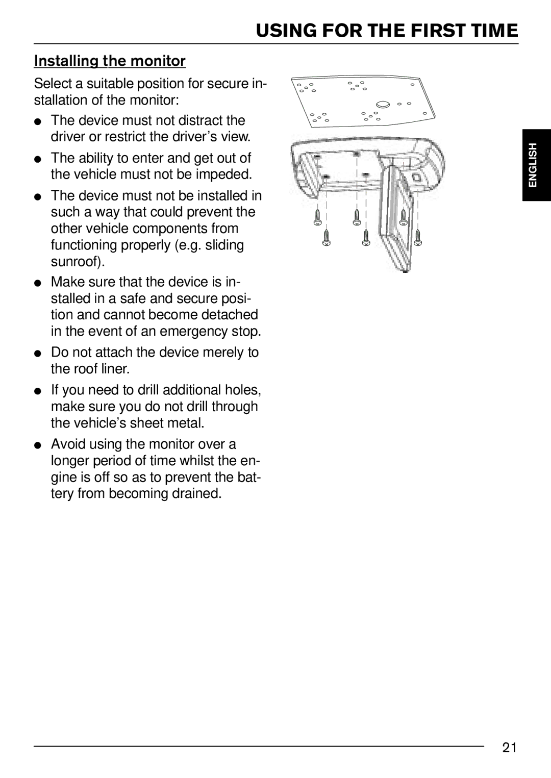 Blaupunkt IVMR-7001 installation instructions Installing the monitor 