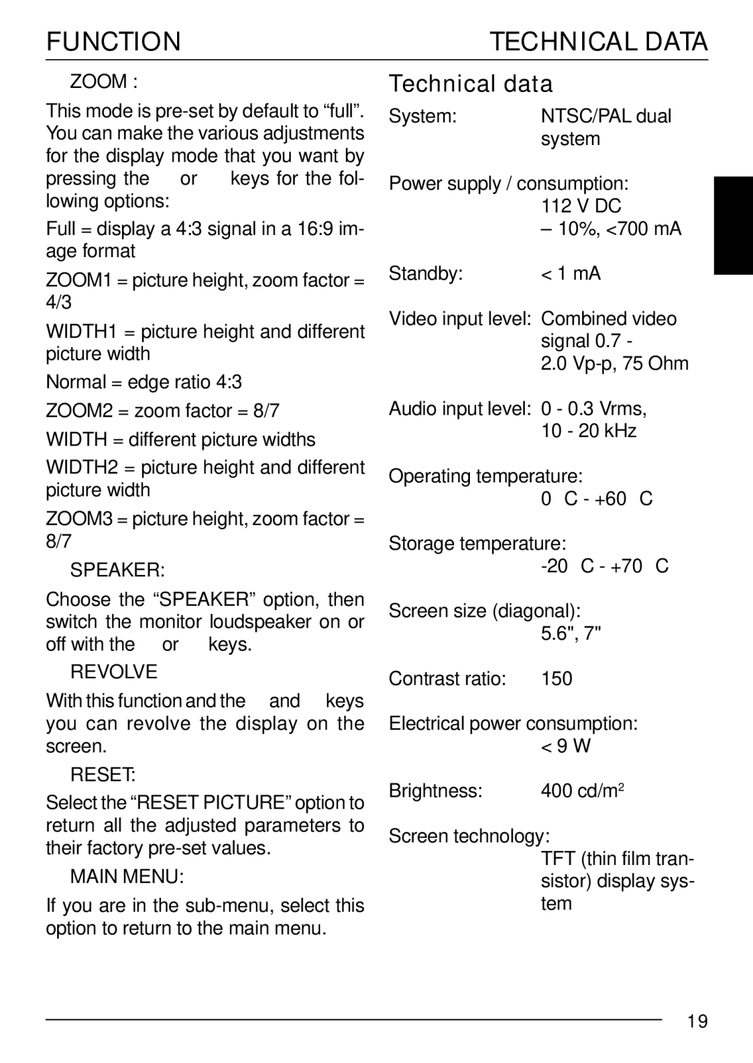 Blaupunkt IVMS-5601, IVMS-7001 installation instructions Technical Data, Technical data 